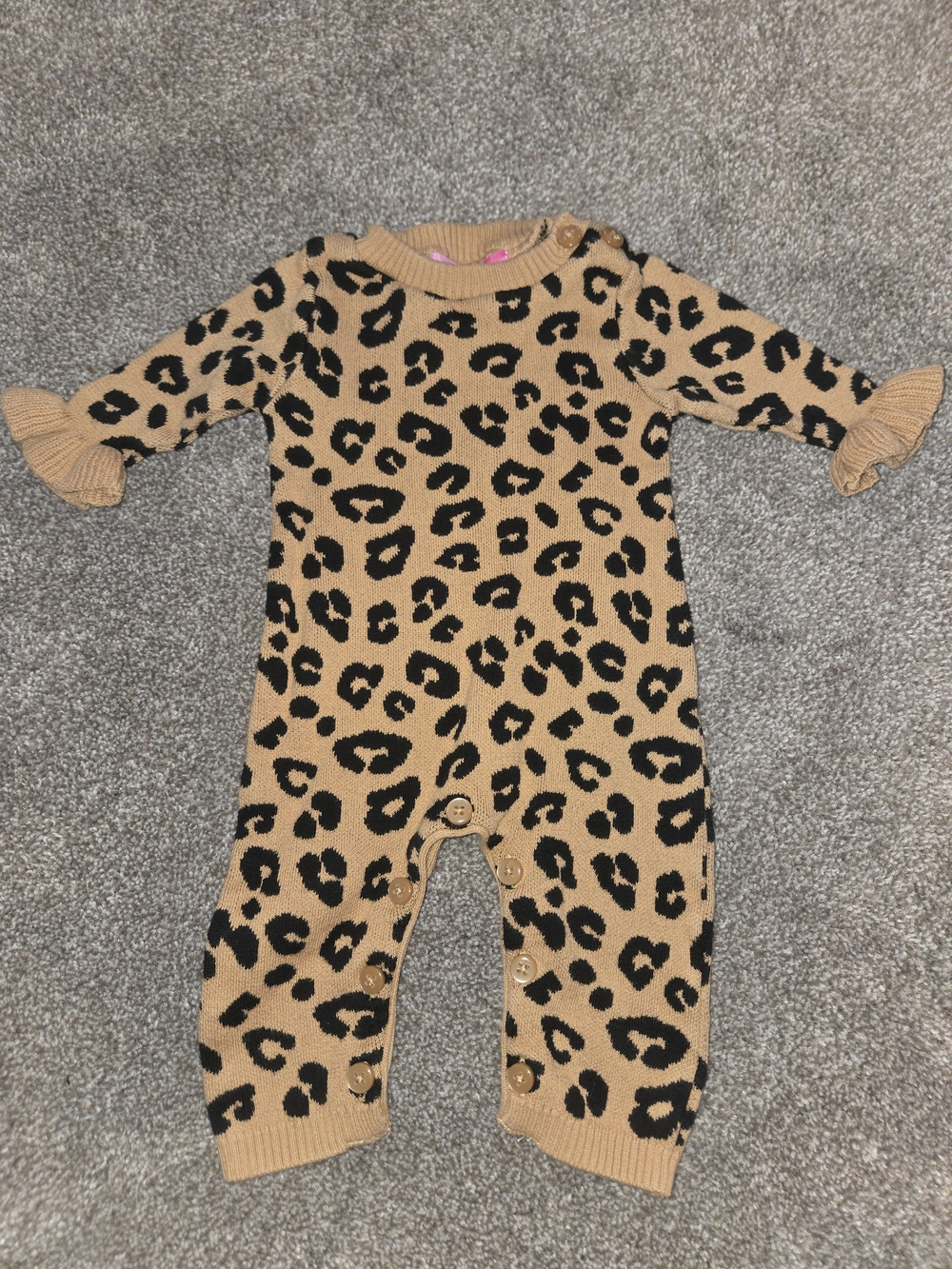 Good Lad Leopard Knit One-Piece Romper in Tan and Black